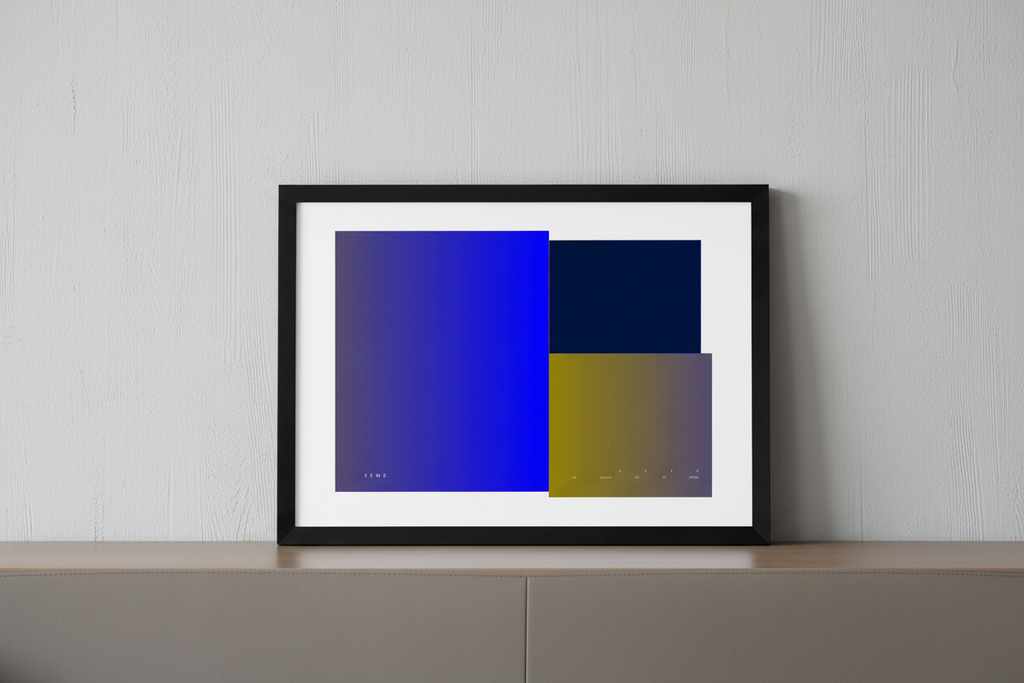 Tableau La naissance des horizons - format A4 sur meuble gris